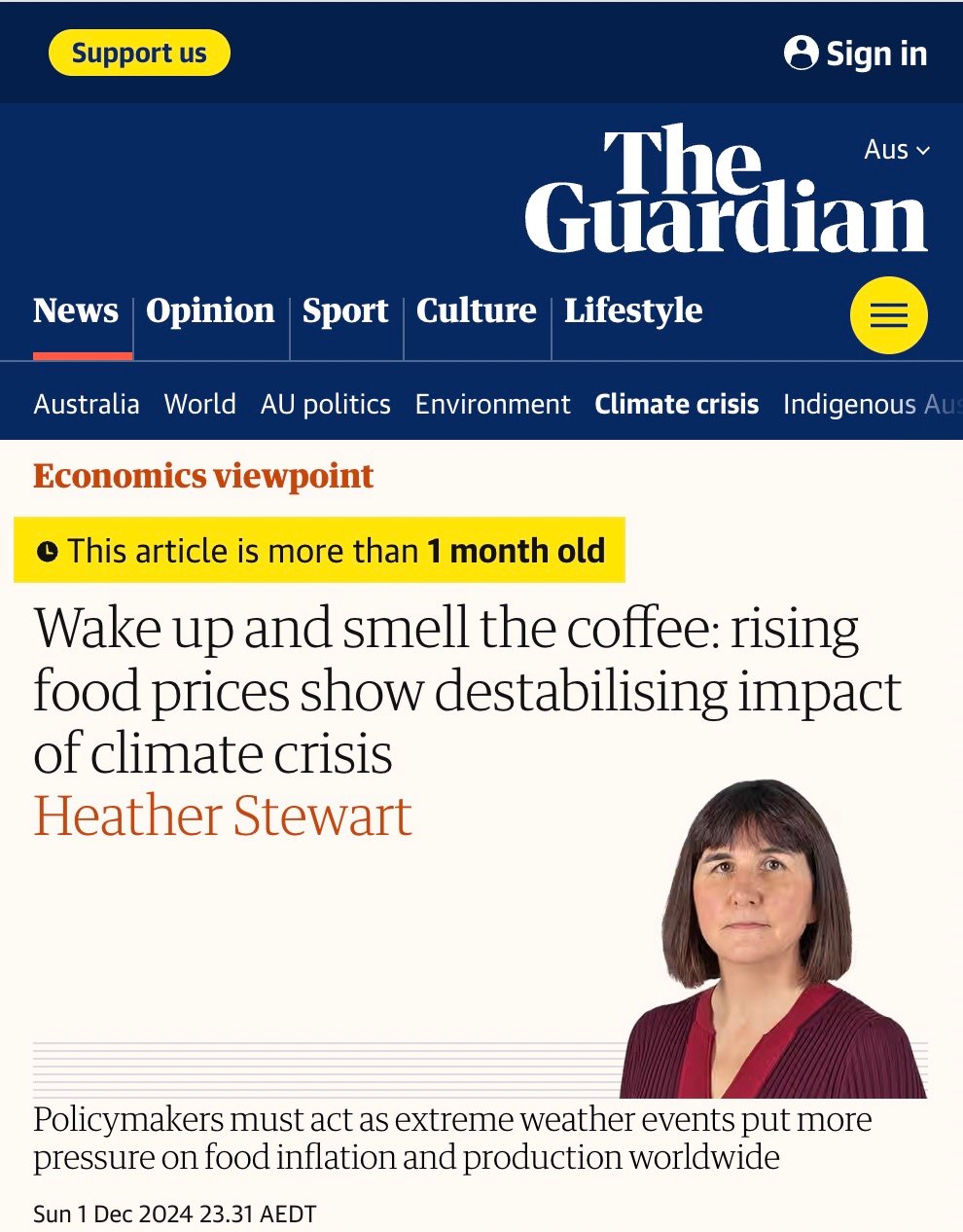 Article about coffee price increase: The Guardian