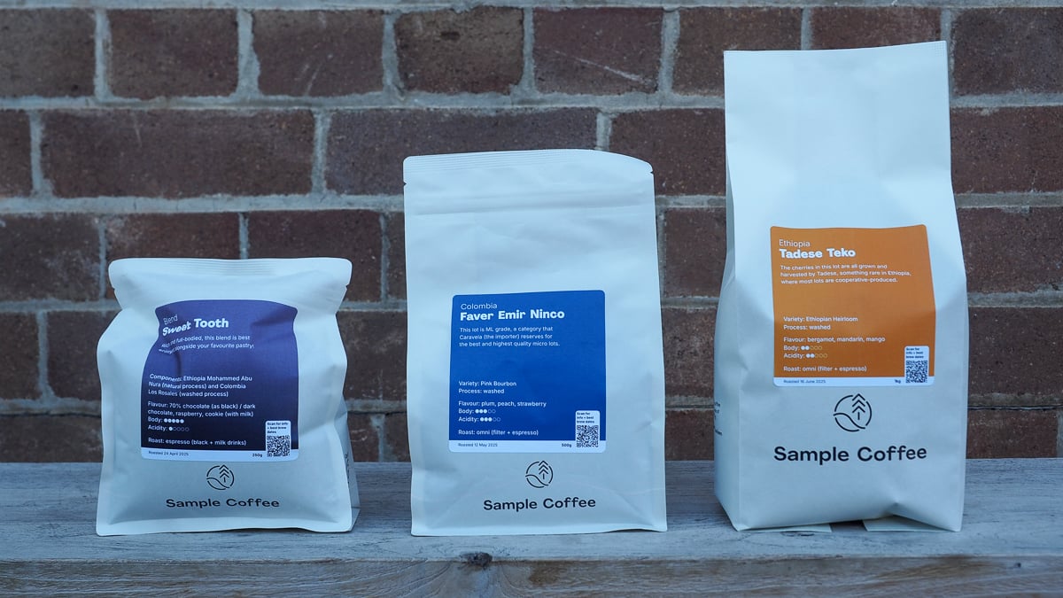 A small, medium and large Sample Coffee bean bags.