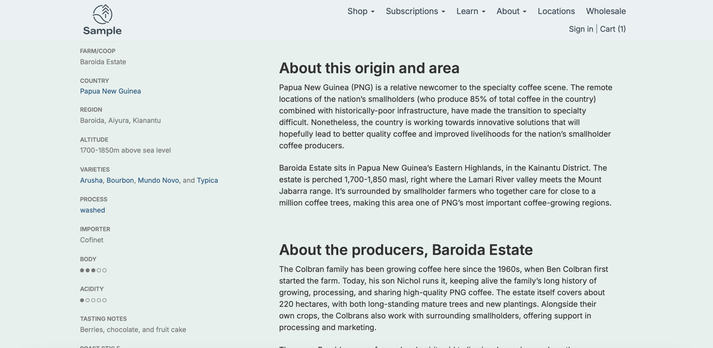 A screenshot of the components transparency on our blends page