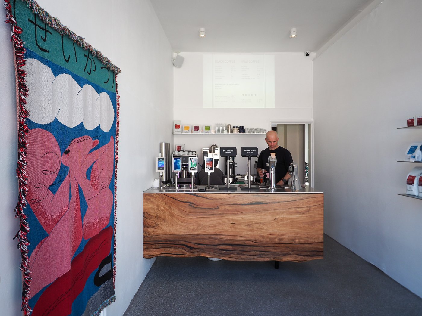 Indoor view of the bar and coffee equipment at Sample Coffee Marrickville.