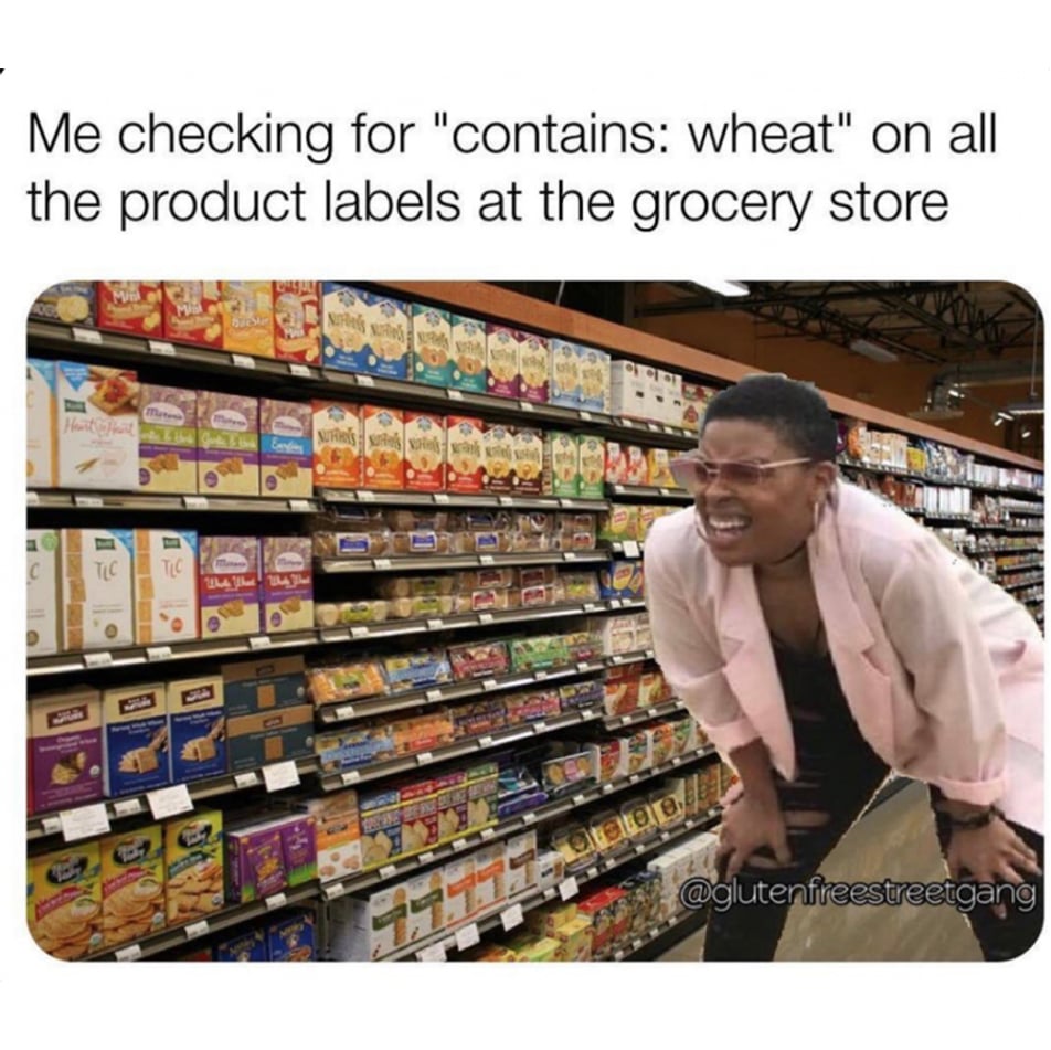 A coeliac meme of someone looking for 