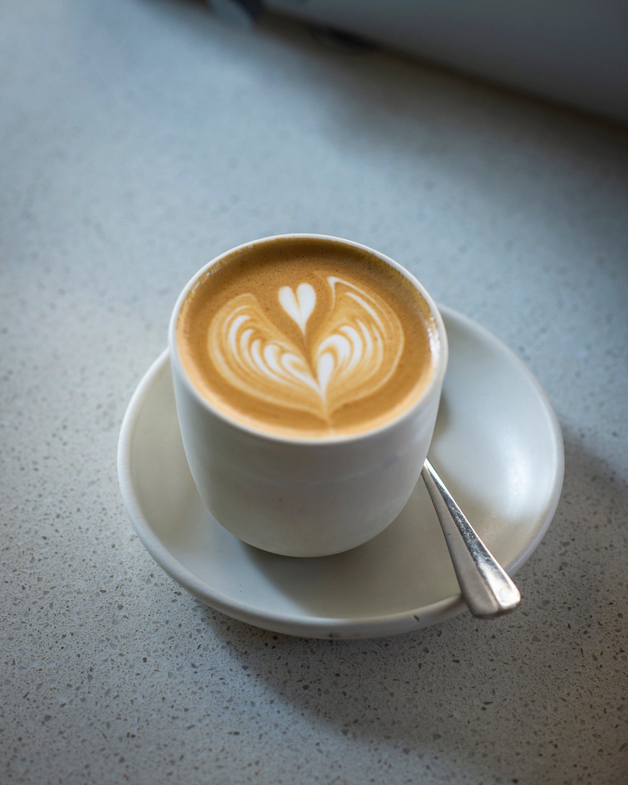 A Sample Coffee latte served at Flour and Stone.