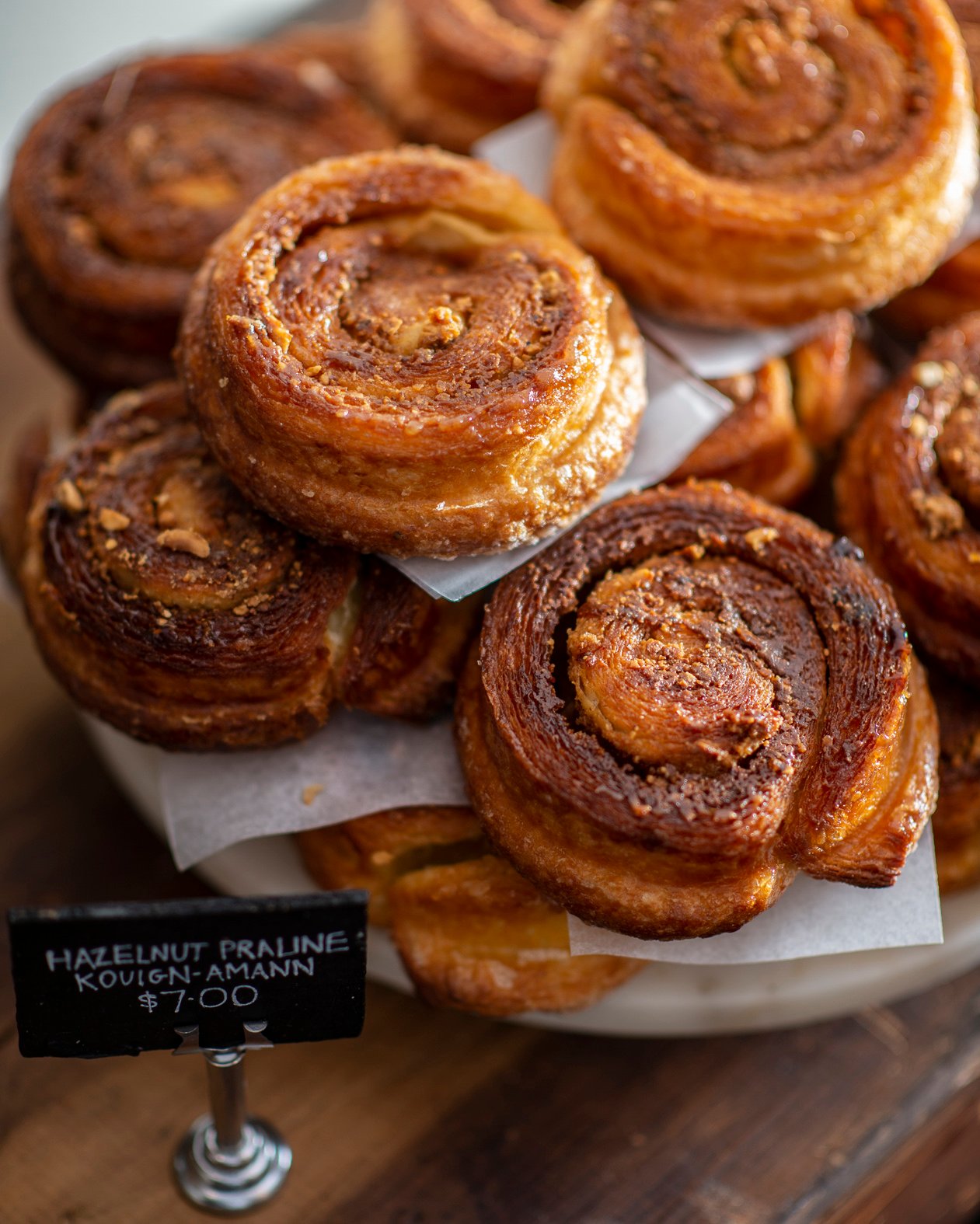 Pastries, looking like rolled snails, at Flour and Stone.