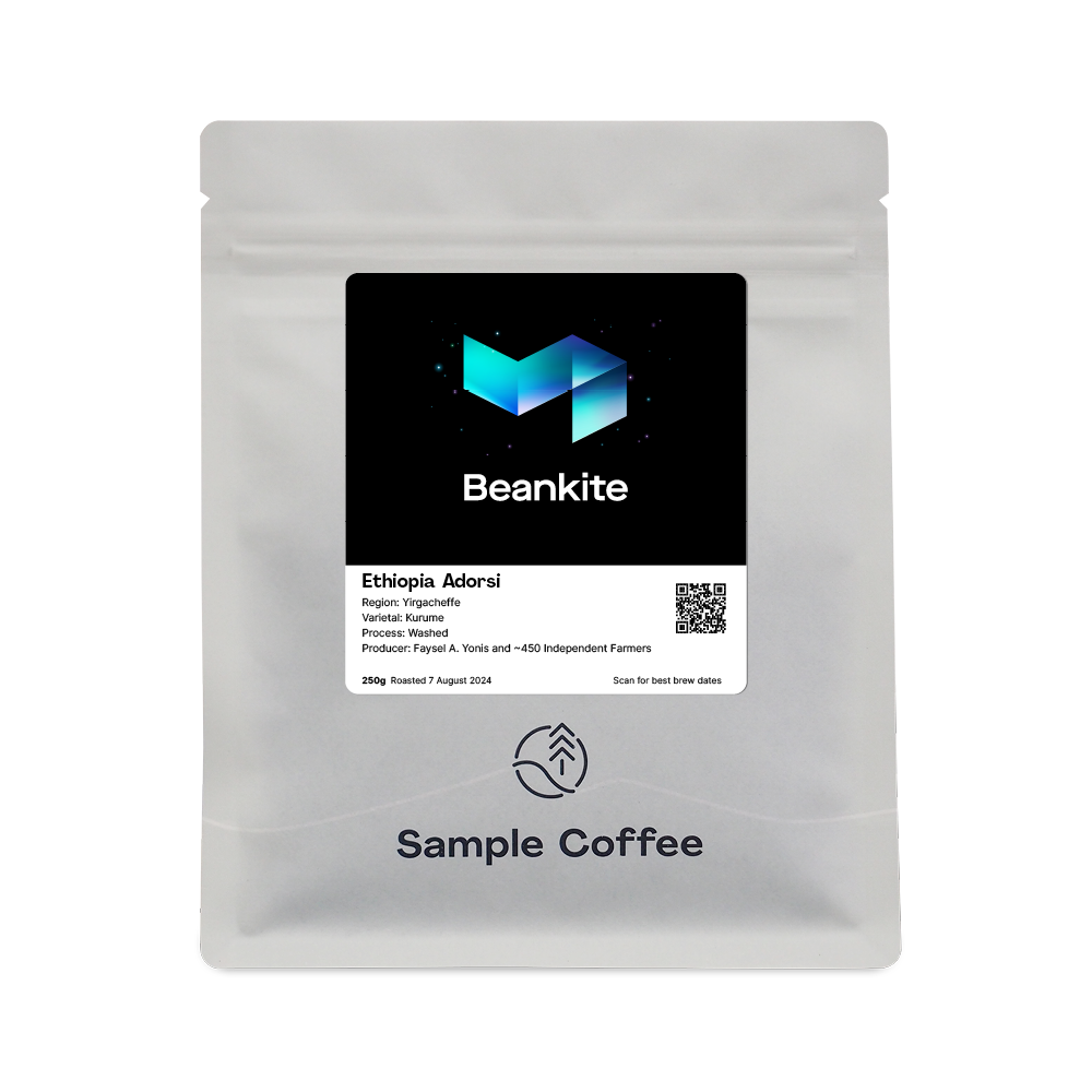 A custom-branded Sample Coffee bag mock-up.
