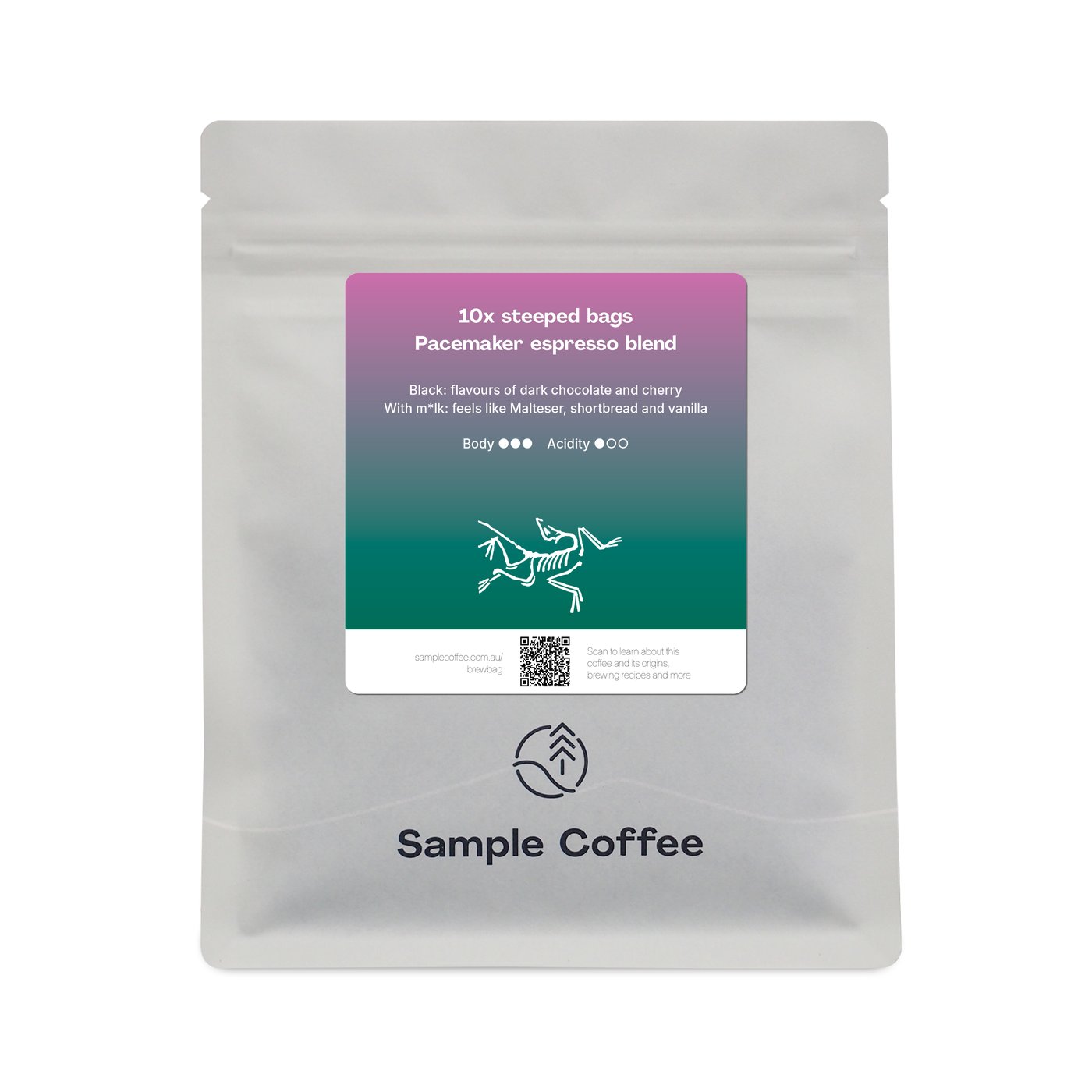 A custom-branded Sample Coffee bag mock-up.