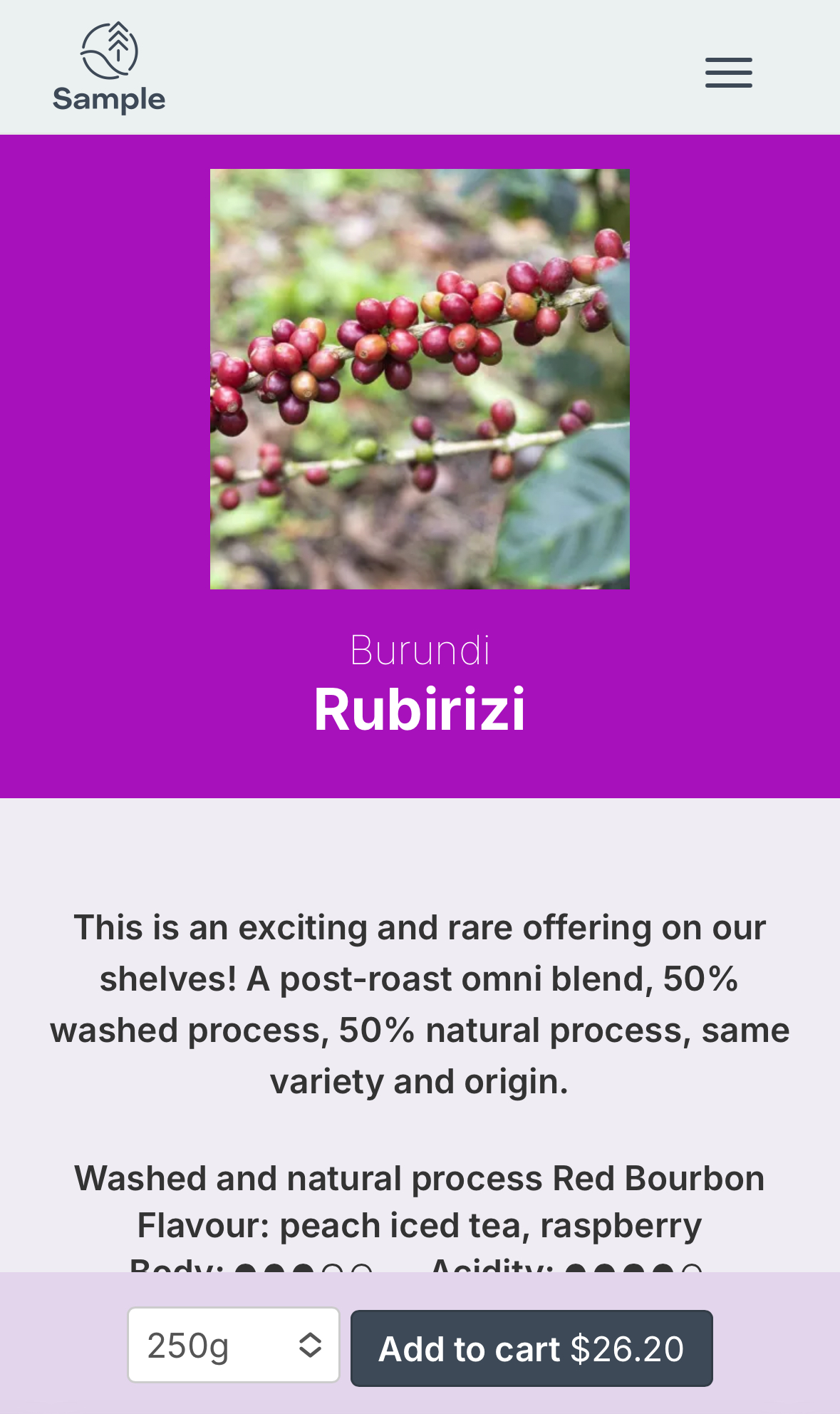 A simple .gif of showing a screen recording navigating one of our dedicated coffee pages.