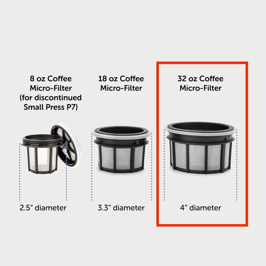 Dimensions of different Espro Press replacement pieces and sizes.