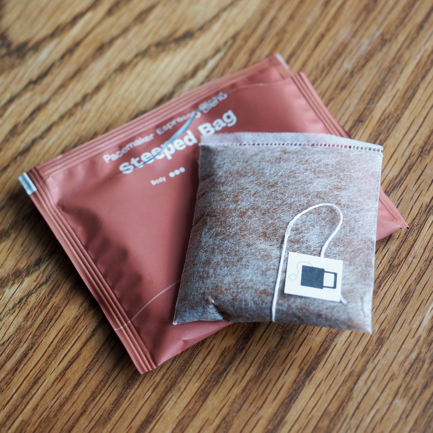 An opened Sample Coffee steeped bag.